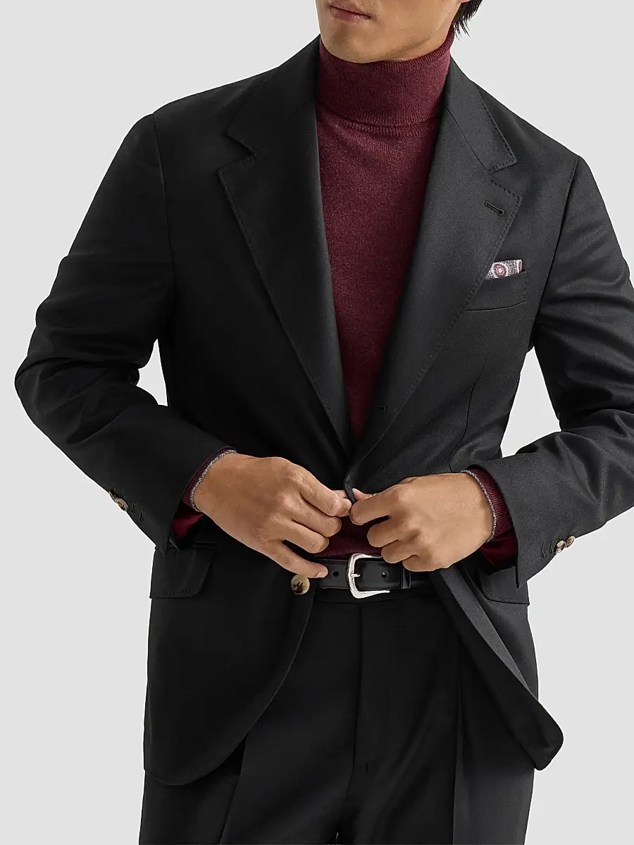 Brunello Cucinelli Men's Virgin Wool Flannel Deconstructed Cavallo Blazer | Thumbnail 4 Brunello Cucinelli Men's Virgin Wool Flannel Deconstructed Cavallo Blazer | Thumbnail 4