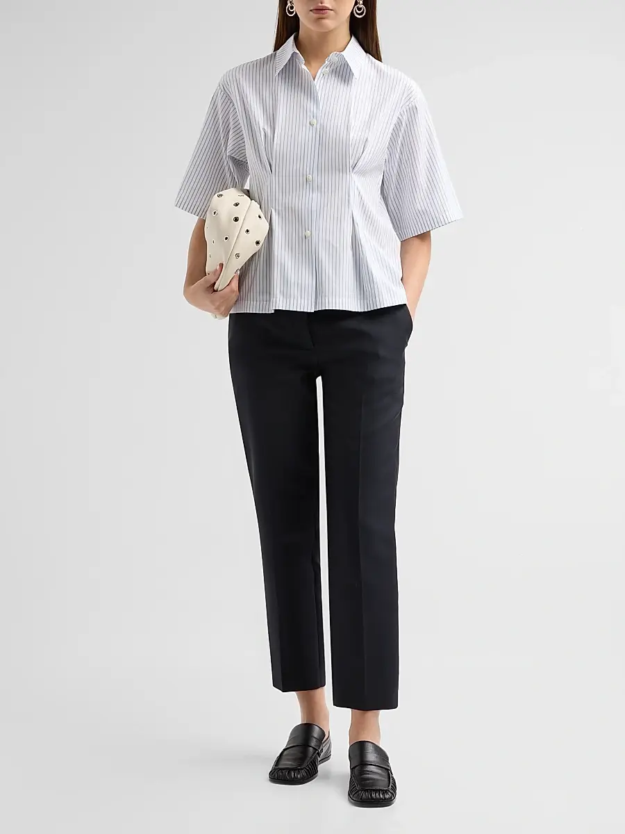 Jil Sander Women's Pinstripe Cotton Poplin Short-Sleeve Shirt | Thumbnail 2 Jil Sander Women's Pinstripe Cotton Poplin Short-Sleeve Shirt | Thumbnail 2