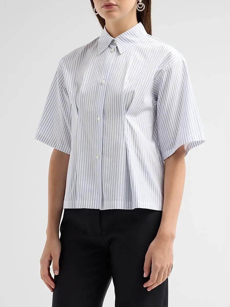 Jil Sander Women's Pinstripe Cotton Poplin Short-Sleeve Shirt | Thumbnail 4 Jil Sander Women's Pinstripe Cotton Poplin Short-Sleeve Shirt | Thumbnail 4