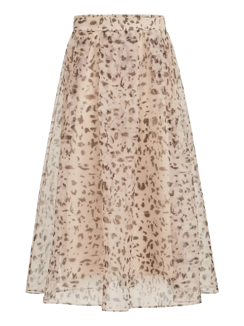 Brunello Cucinelli Lynx print organza skirt