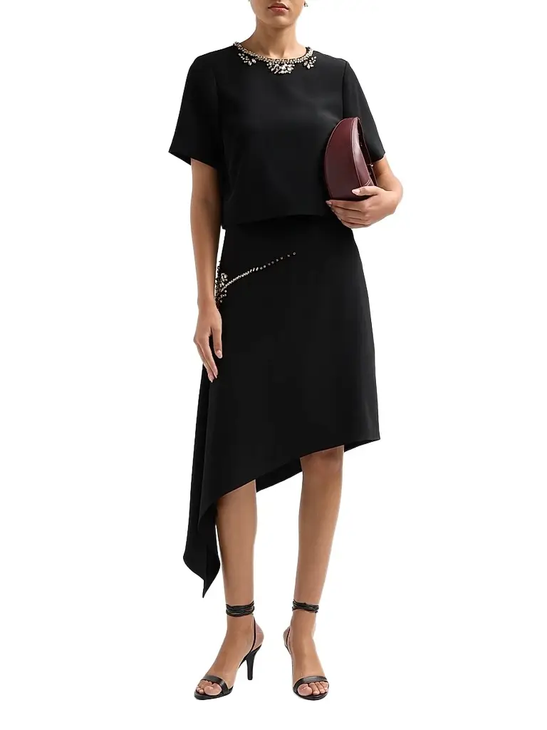 Cinq à Sept Women's Alethia Crystal Cascade Asymmetric Knee-Length Skirt | Thumbnail 2 Cinq à Sept Women's Alethia Crystal Cascade Asymmetric Knee-Length Skirt | Thumbnail 2