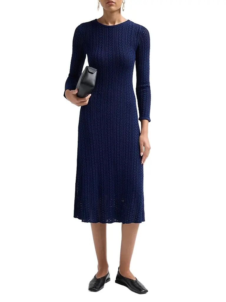 Elie Tahari Women's Julietta Pointelle-Knit A-Line Midi Dress | Thumbnail 2 Elie Tahari Women's Julietta Pointelle-Knit A-Line Midi Dress | Thumbnail 2
