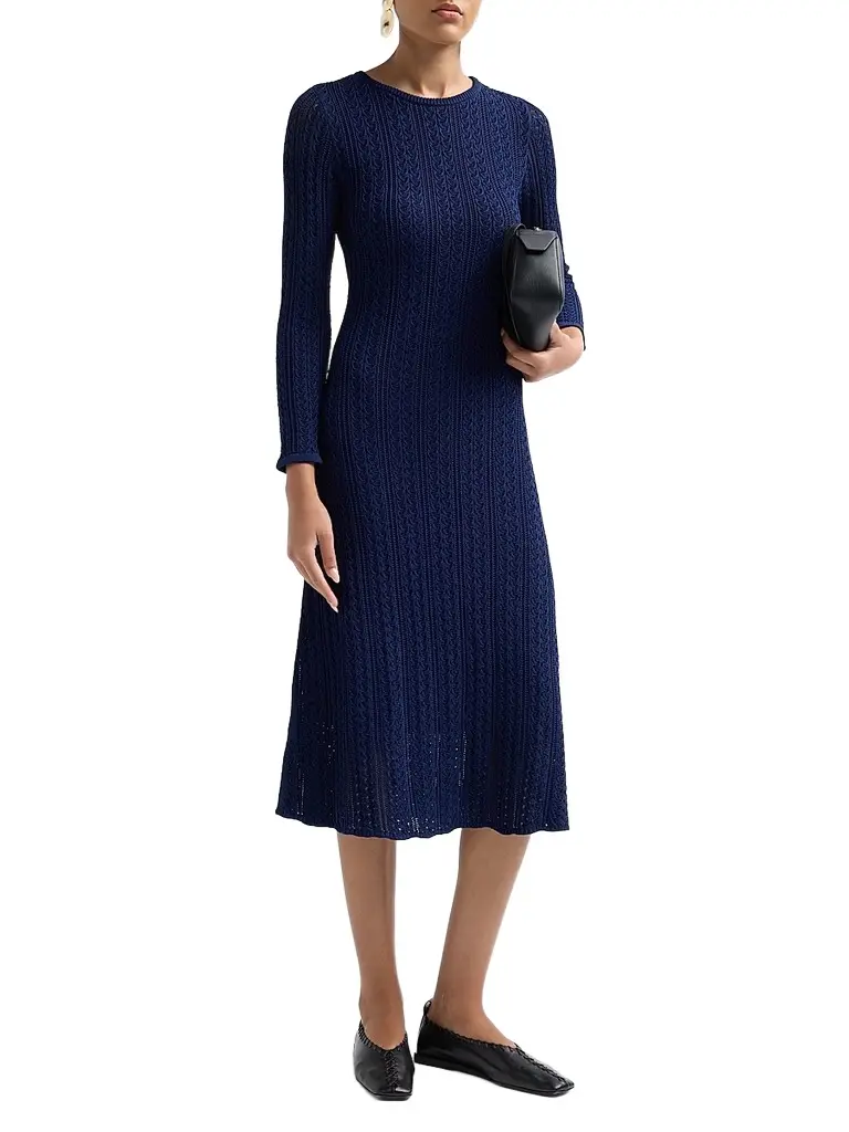 Elie Tahari Women's Julietta Pointelle-Knit A-Line Midi Dress | Thumbnail 4 Elie Tahari Women's Julietta Pointelle-Knit A-Line Midi Dress | Thumbnail 4