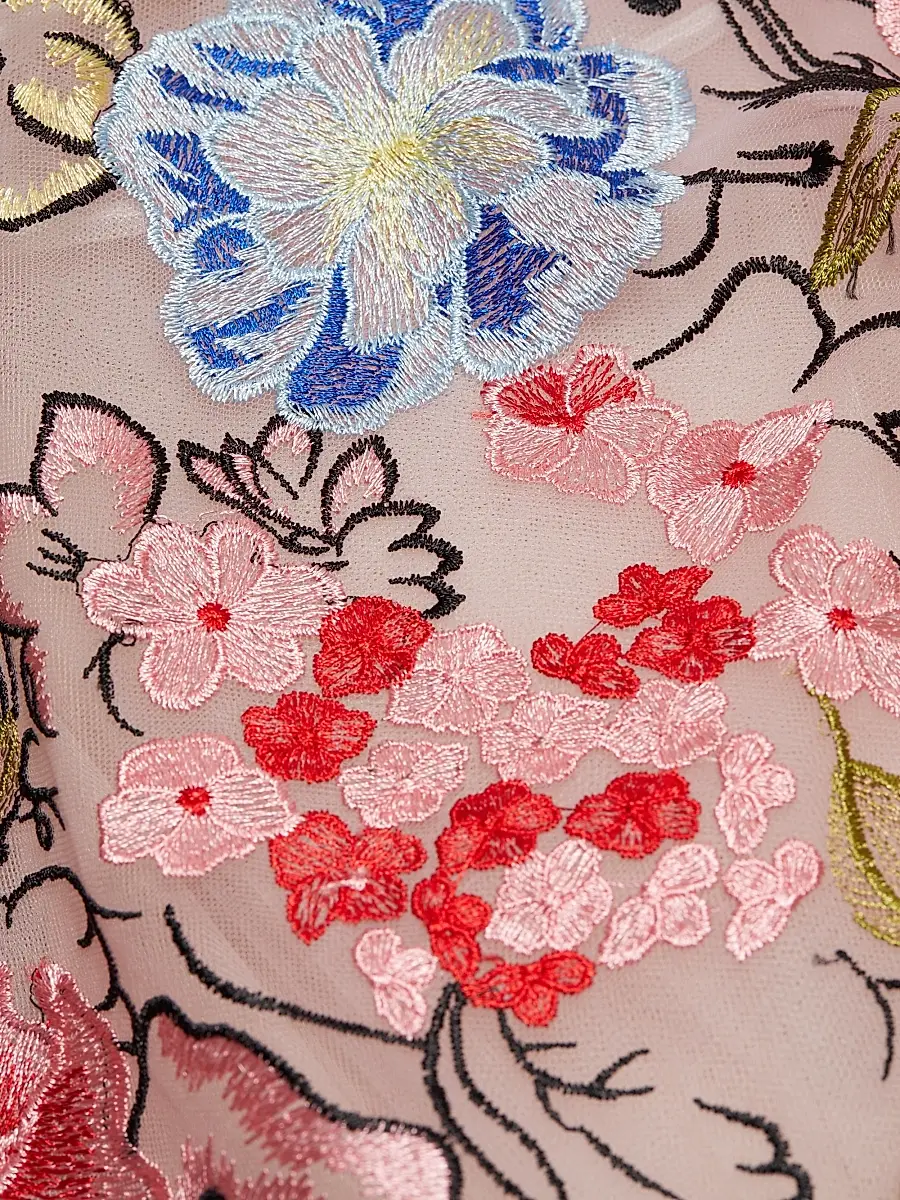 Teri Jon by Rickie Freeman Women's Floral Embroidery Mesh High-Low Midi-Dress | Thumbnail 7