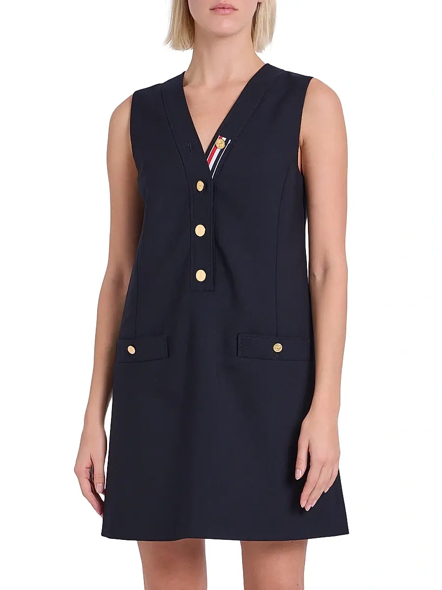 Thom Browne Women's V-Neck Wool Cardigan Minidress | Thumbnail 3