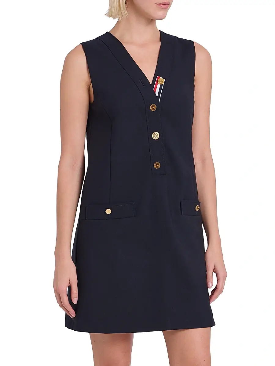 Thom Browne Women's V-Neck Wool Cardigan Minidress | Thumbnail 4