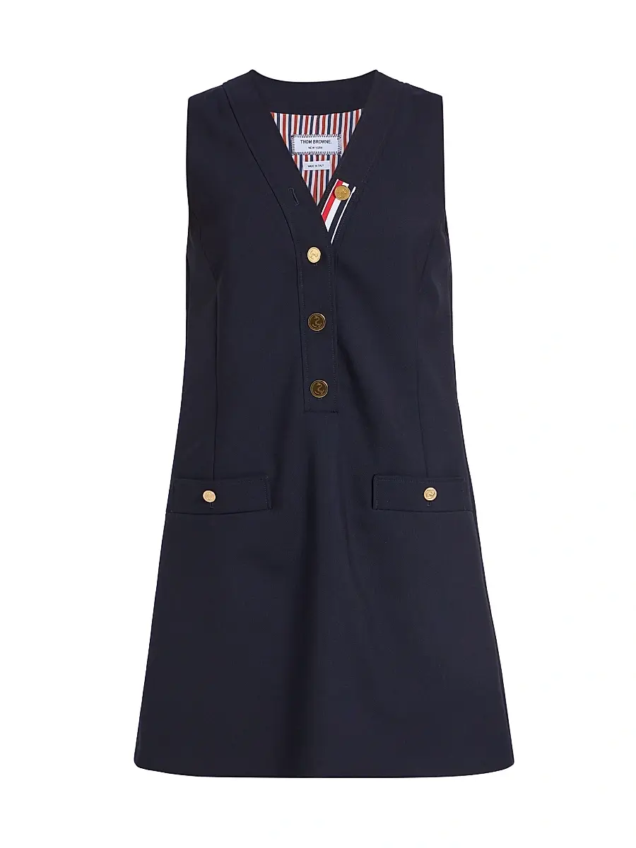 Thom Browne Women's V-Neck Wool Cardigan Minidress - Navy | Image 1 Thom Browne Women's V-Neck Wool Cardigan Minidress - Navy | Image 1