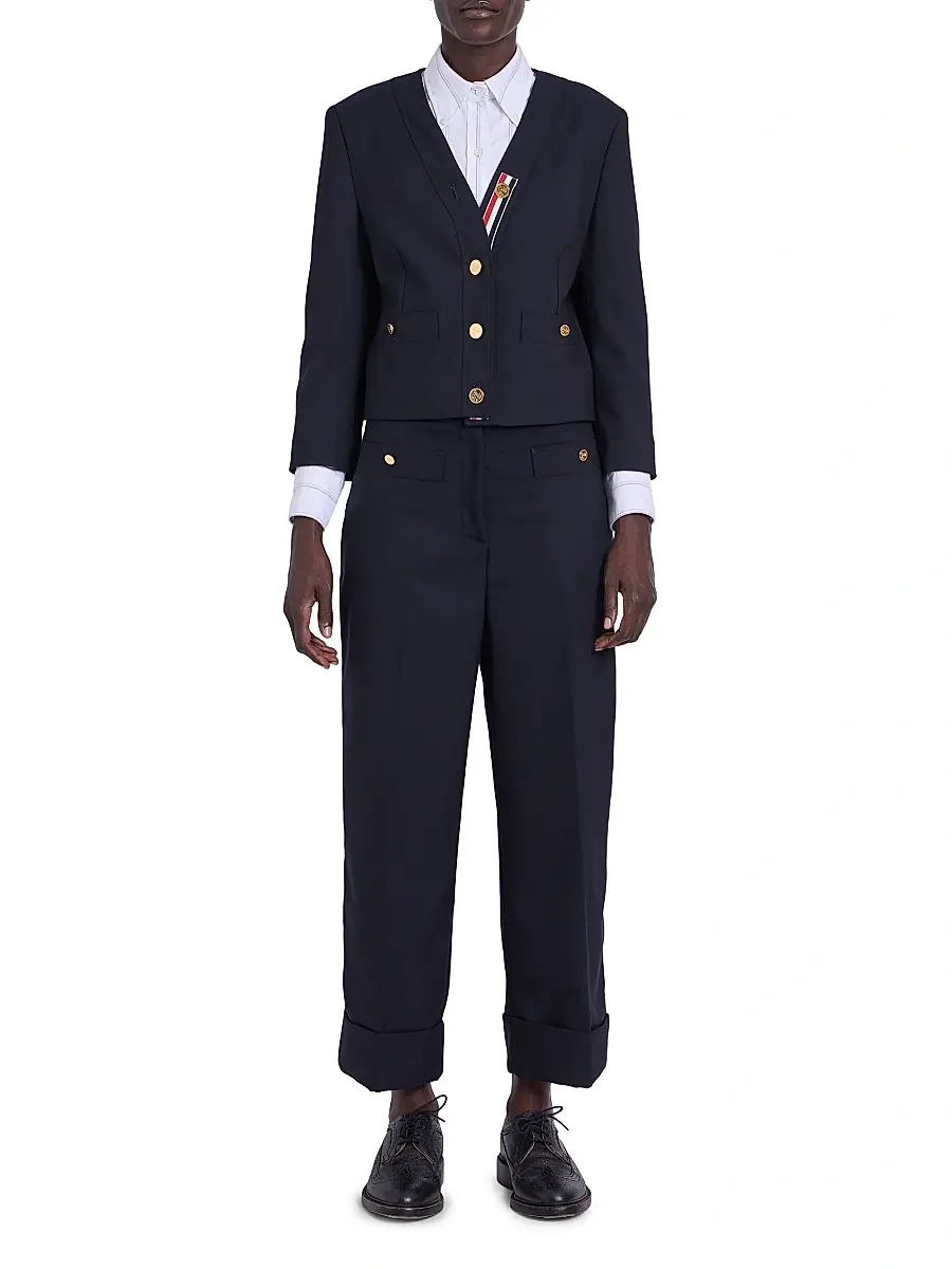 Thom Browne Women's Wool Cardigan-Style Pocket Trousers | Thumbnail 2 Thom Browne Women's Wool Cardigan-Style Pocket Trousers | Thumbnail 2
