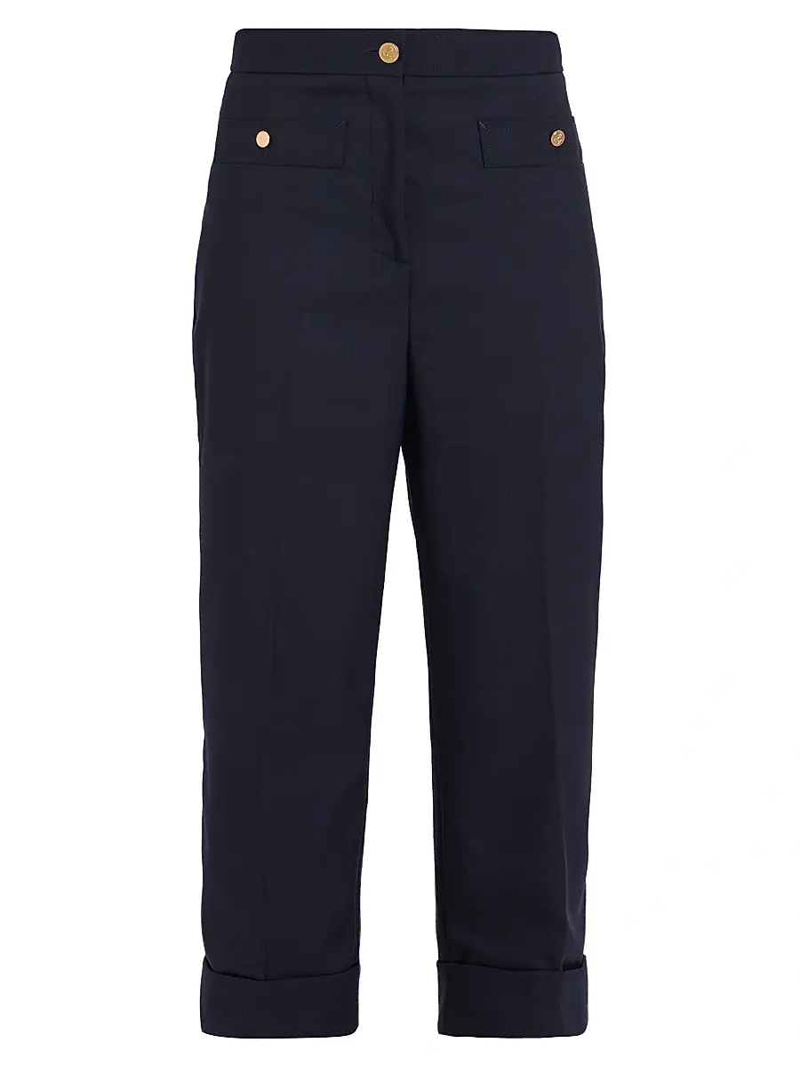 Thom Browne Women's Wool Cardigan-Style Pocket Trousers - Navy | Image 1 Thom Browne Women's Wool Cardigan-Style Pocket Trousers - Navy | Image 1