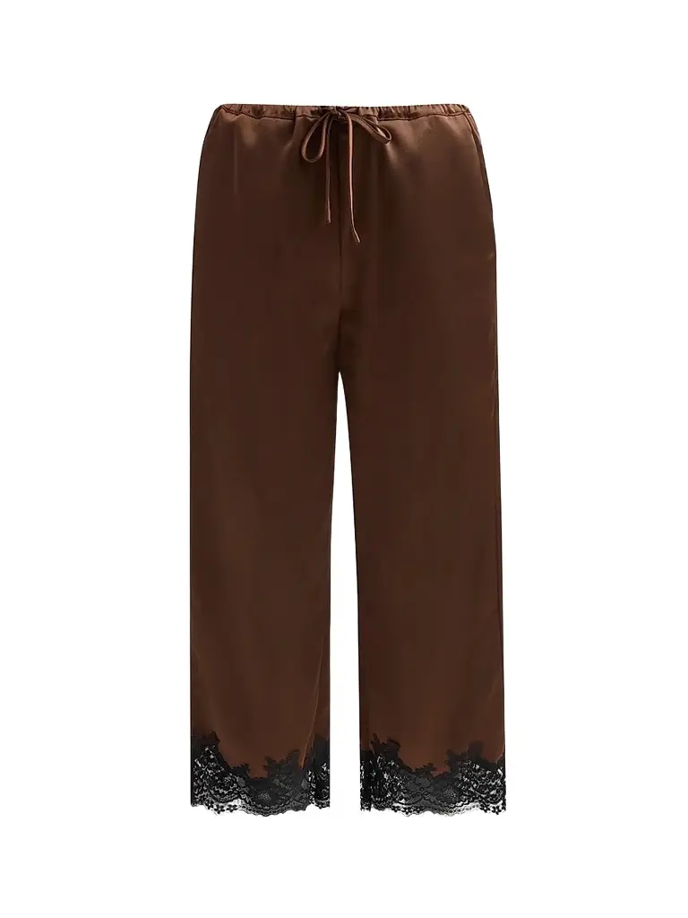 Design History Women's Magdalena Lace-Trim Satin Pants - Espresso | Image 1 Design History Women's Magdalena Lace-Trim Satin Pants - Espresso | Image 1