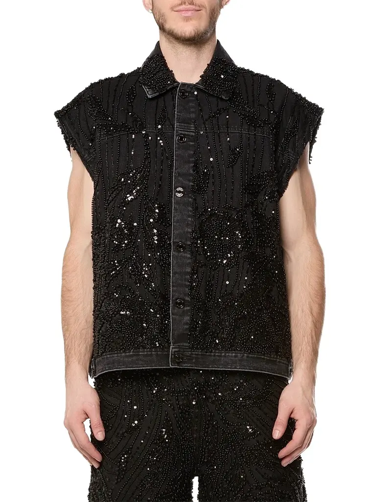 Purple Brand Men's Embellished Mesh Cotton Vest - Black - Size XXL | Image 1 Purple Brand Men's Embellished Mesh Cotton Vest - Black - Size XXL | Image 1