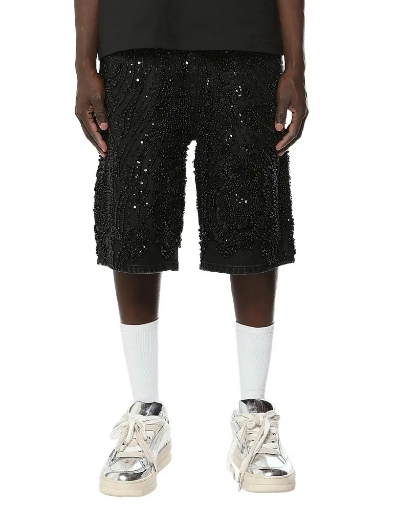 Purple Brand Men's Embellished Denim Shorts - Black - Size 40 | Image 1 Purple Brand Men's Embellished Denim Shorts - Black - Size 40 | Image 1