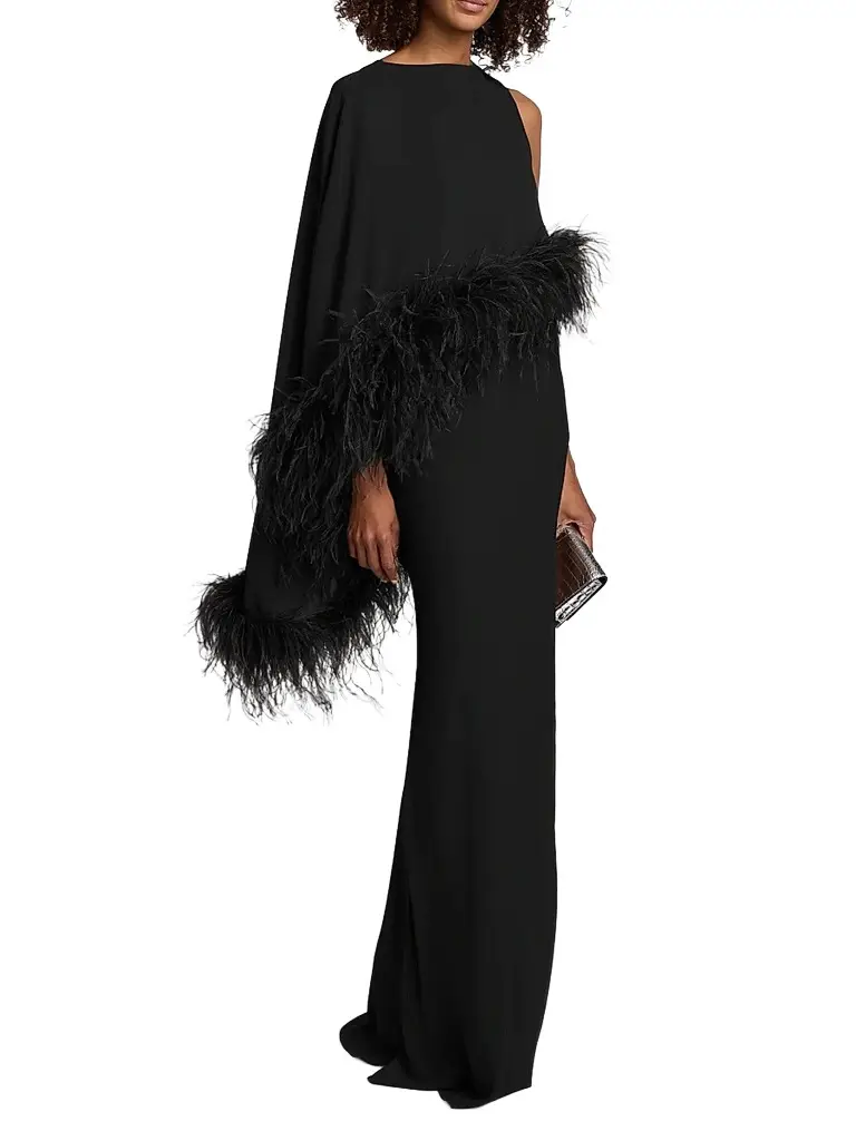 Lapointe Women's Georgette Feather-Trimmed Asymmetric Draped Gown | Thumbnail 4 Lapointe Women's Georgette Feather-Trimmed Asymmetric Draped Gown | Thumbnail 4