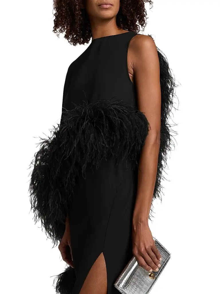 Lapointe Women's Georgette Feather-Trimmed Asymmetric Draped Gown | Thumbnail 6 Lapointe Women's Georgette Feather-Trimmed Asymmetric Draped Gown | Thumbnail 6