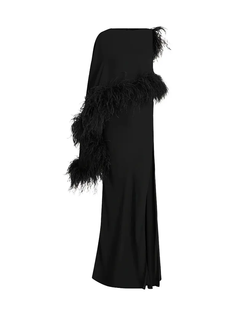 Lapointe Women's Georgette Feather-Trimmed Asymmetric Draped Gown