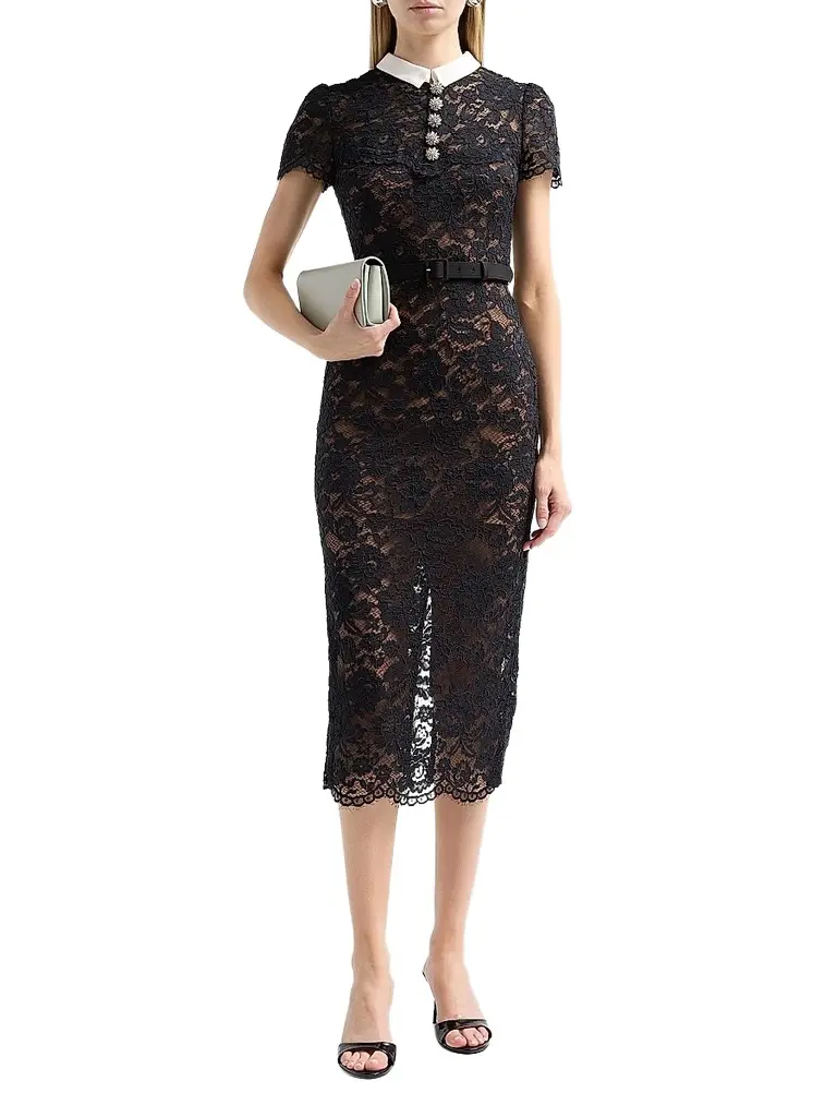 Self-Portrait Women's Lace Contrast Collar Midi Dress | Thumbnail 2 Self-Portrait Women's Lace Contrast Collar Midi Dress | Thumbnail 2