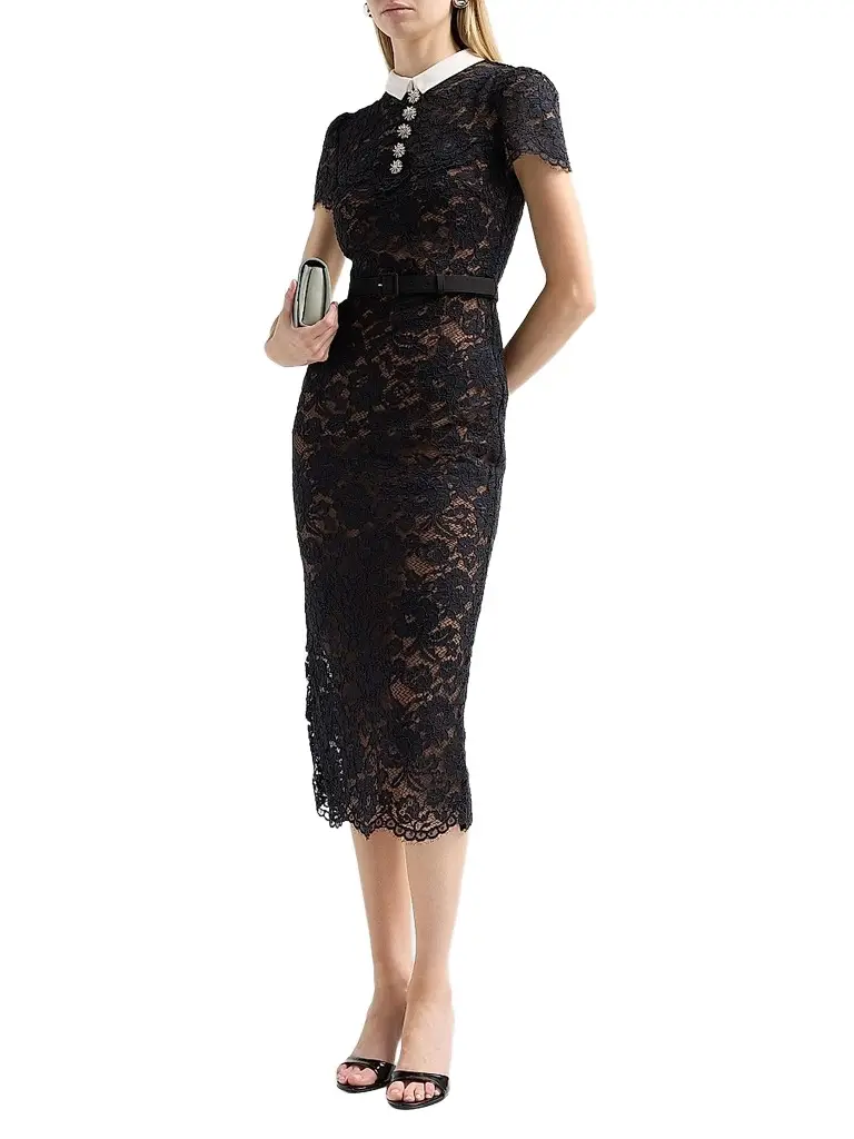 Self-Portrait Women's Lace Contrast Collar Midi Dress | Thumbnail 3 Self-Portrait Women's Lace Contrast Collar Midi Dress | Thumbnail 3