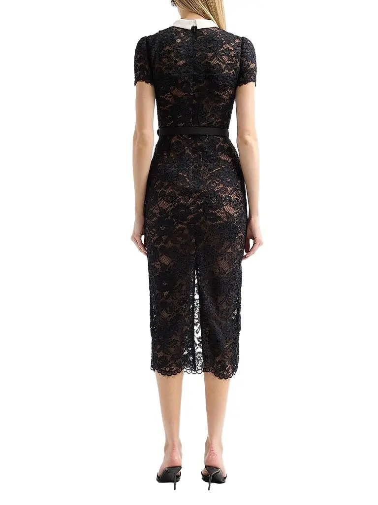 Self-Portrait Women's Lace Contrast Collar Midi Dress | Thumbnail 4 Self-Portrait Women's Lace Contrast Collar Midi Dress | Thumbnail 4