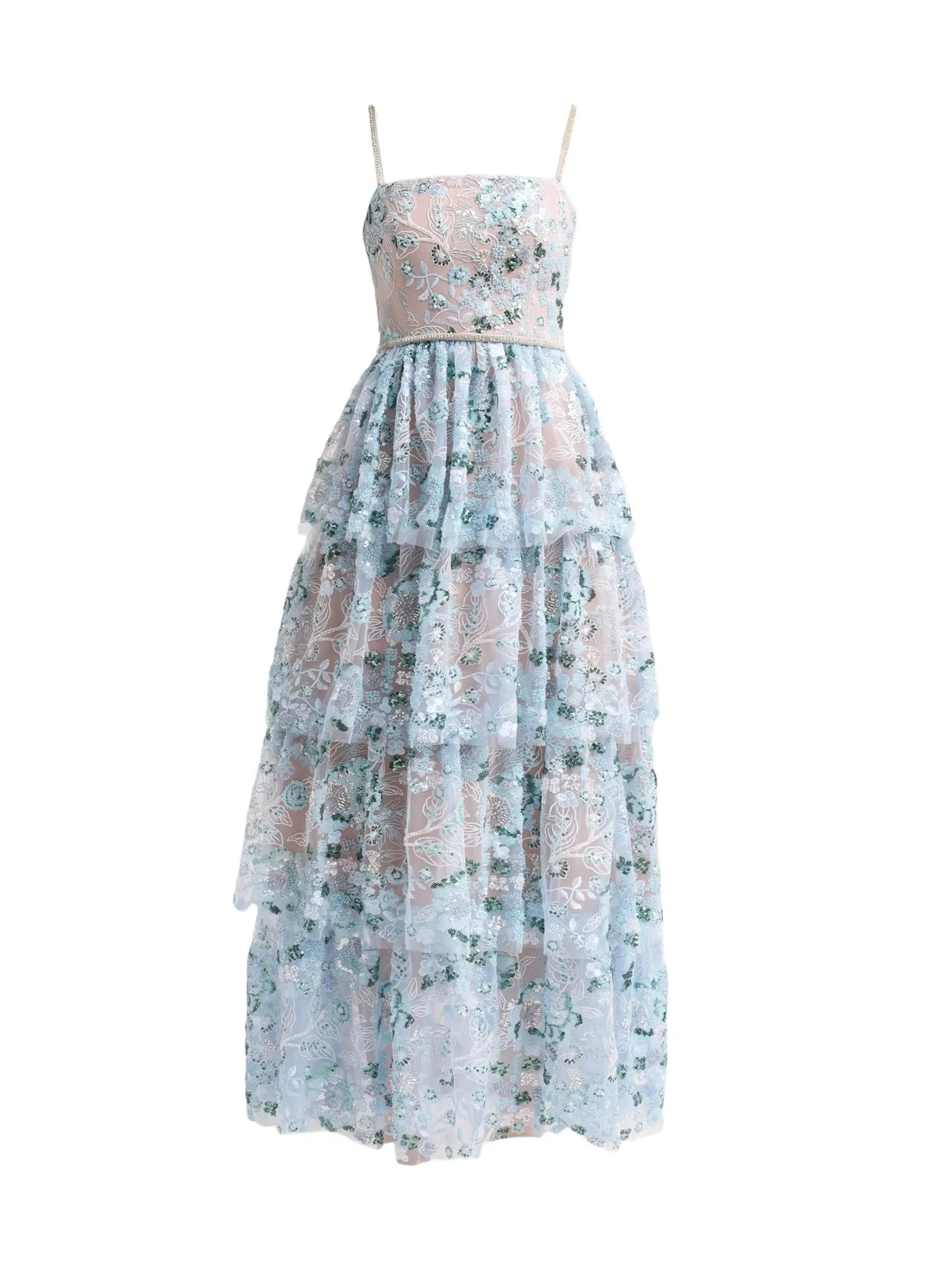 Women's Sequin Embellished Tiered Maxi Dress Women's Sequin Embellished Tiered Maxi Dress