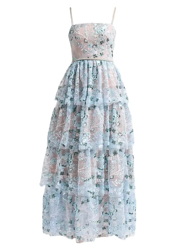 Women's Sequin Embellished Tiered Maxi Dress Women's Sequin Embellished Tiered Maxi Dress