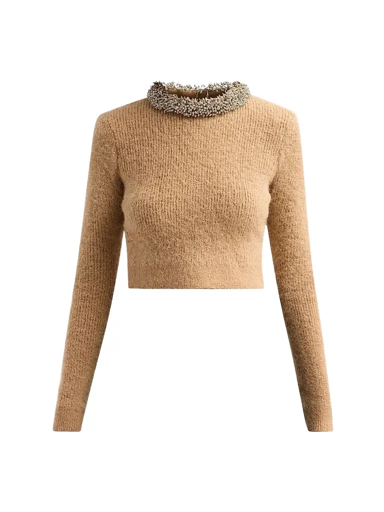 Self-Portrait Women's Beaded-Trim Knit Sweater