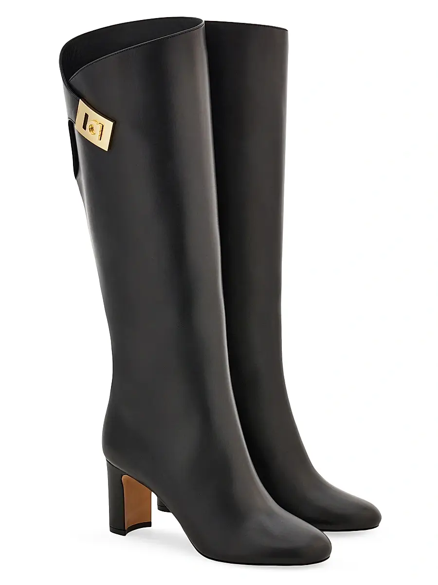 Ferragamo Women's Elli 70MM Hug Buckle-Detail Leather Boots | Thumbnail 2 Ferragamo Women's Elli 70MM Hug Buckle-Detail Leather Boots | Thumbnail 2