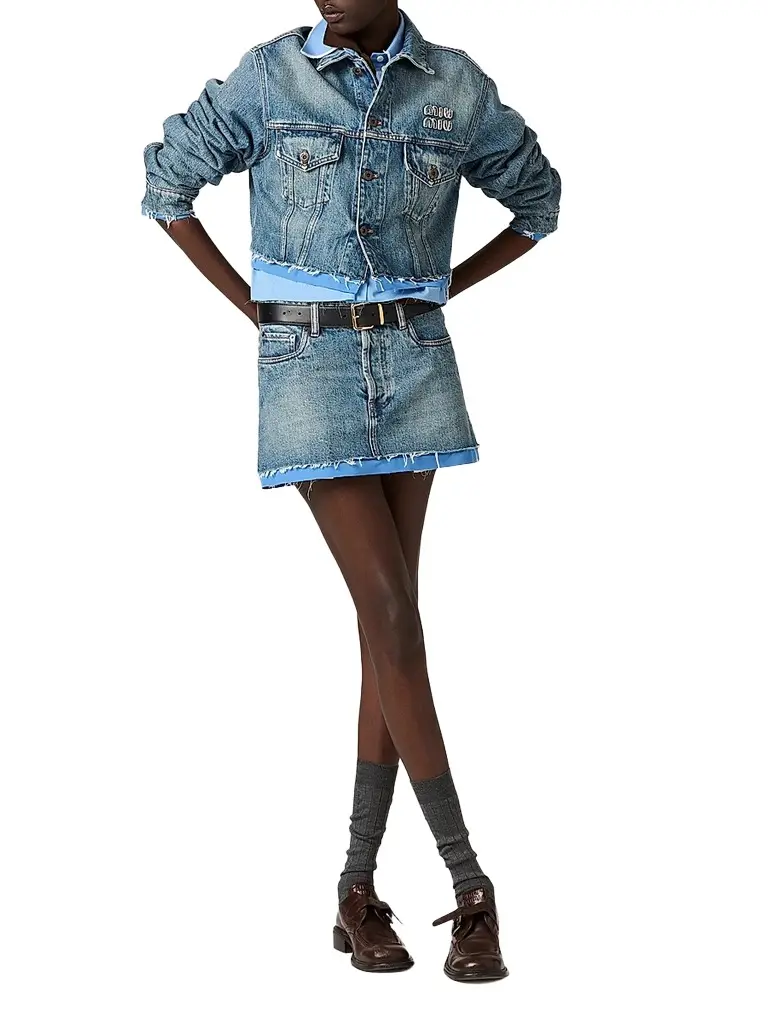 Miu Miu Women's Denim and Poplin Mini Skirt | Thumbnail 2 Miu Miu Women's Denim and Poplin Mini Skirt | Thumbnail 2
