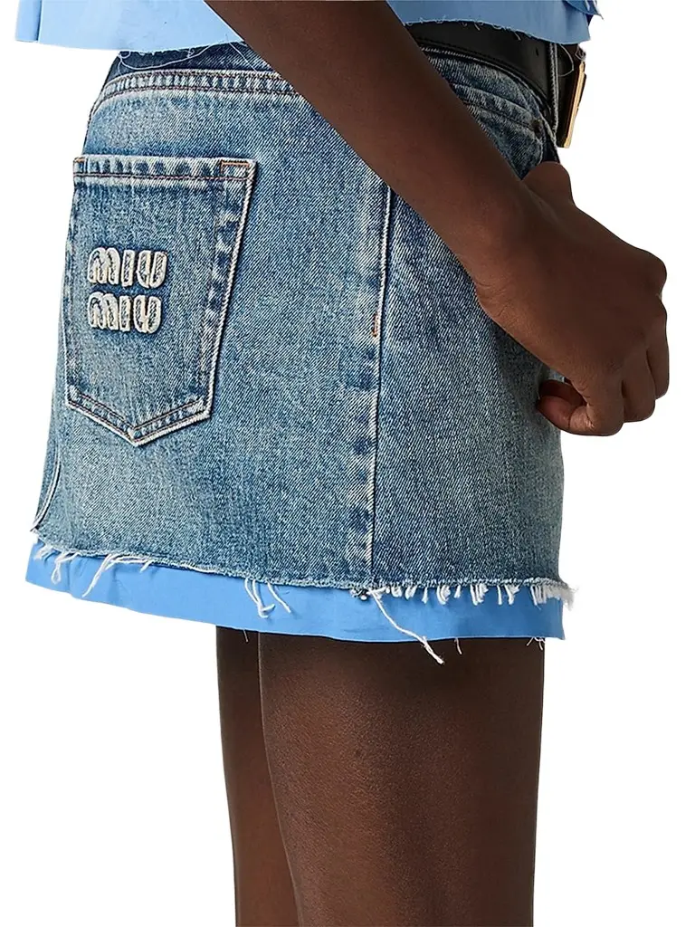 Miu Miu Women's Denim and Poplin Mini Skirt | Thumbnail 4 Miu Miu Women's Denim and Poplin Mini Skirt | Thumbnail 4