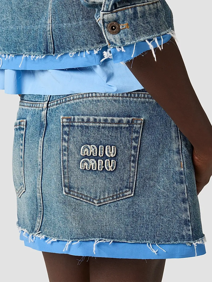 Miu Miu Women's Denim and Poplin Mini Skirt | Thumbnail 5 Miu Miu Women's Denim and Poplin Mini Skirt | Thumbnail 5