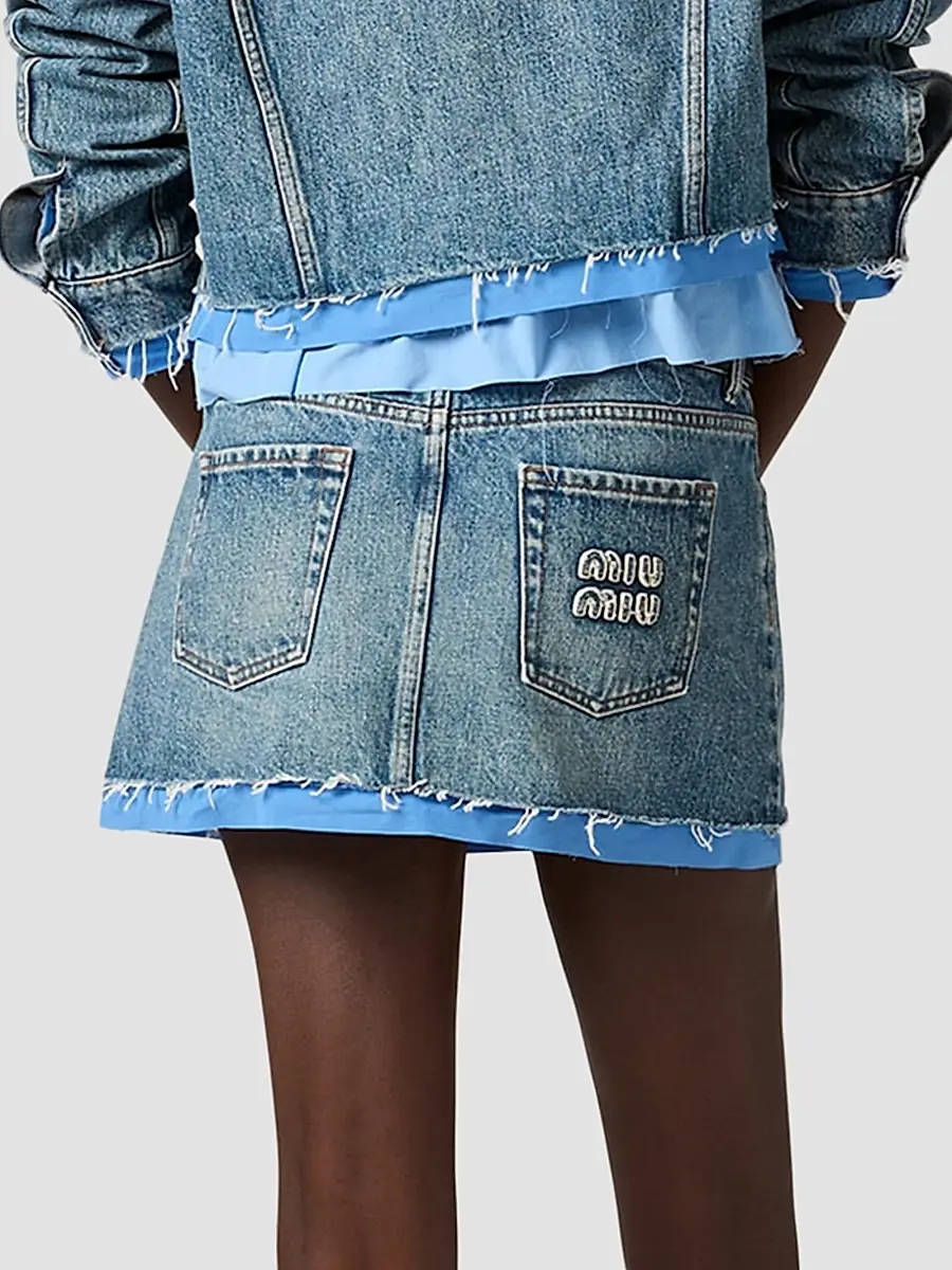 Miu Miu Women's Denim and Poplin Mini Skirt | Thumbnail 6 Miu Miu Women's Denim and Poplin Mini Skirt | Thumbnail 6