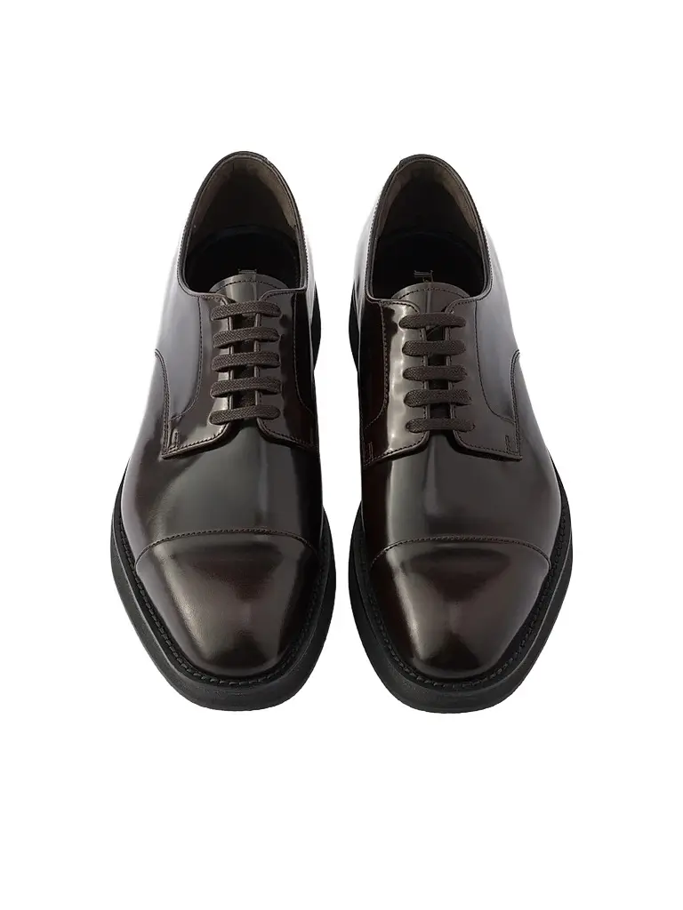 Prada Men's Brushed Leather Lace-Up Shoes | Thumbnail 2