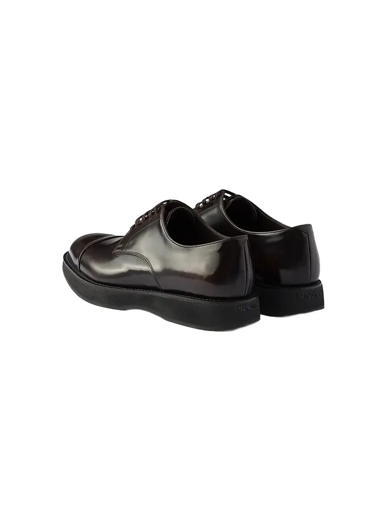 Prada Men's Brushed Leather Lace-Up Shoes | Thumbnail 3