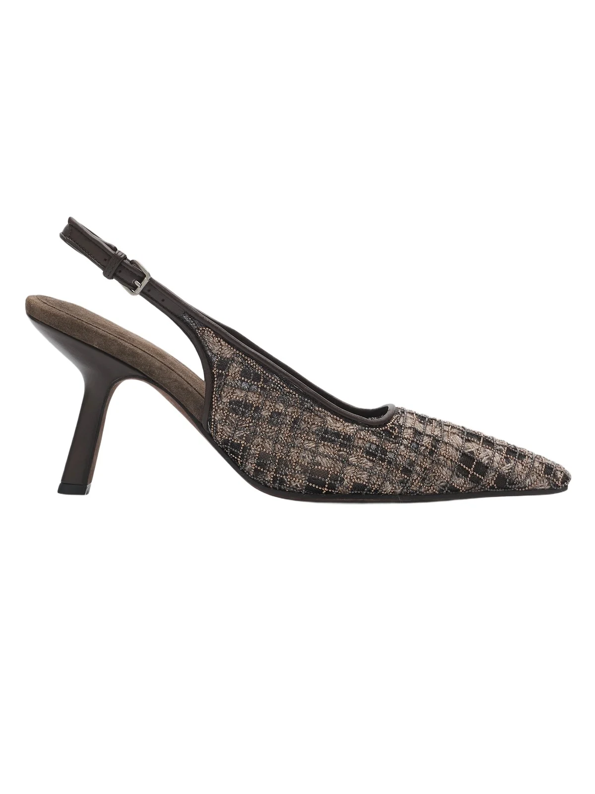 Women's Monili-Embroidered Check Slingback Pumps
