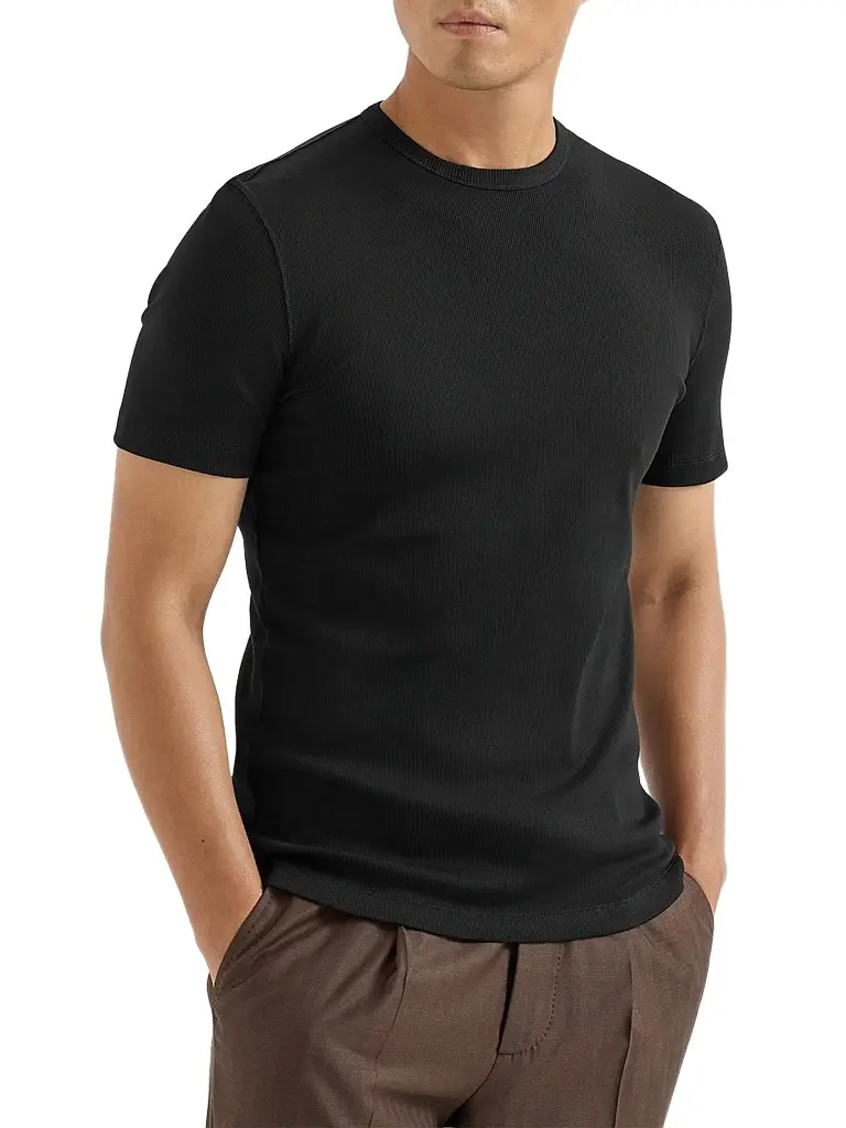 Brunello Cucinelli Men's Stretch Cotton and Modal Ribbed Jersey Crewneck T-Shirt | Thumbnail 3