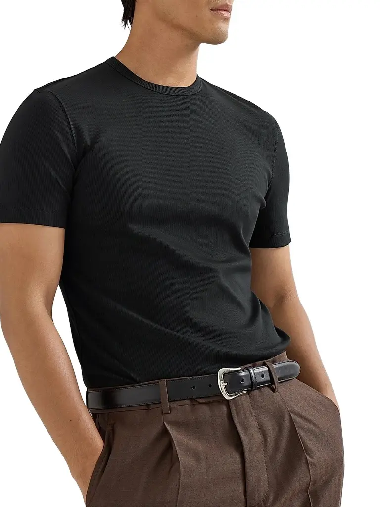 Brunello Cucinelli Men's Stretch Cotton and Modal Ribbed Jersey Crewneck T-Shirt | Thumbnail 5