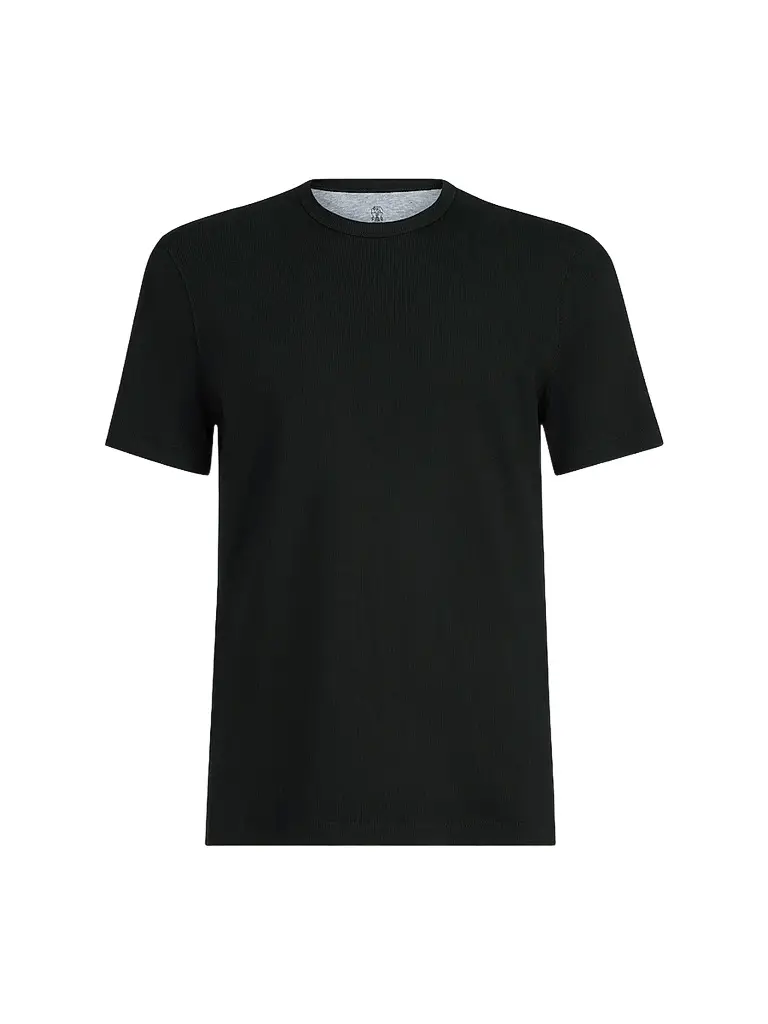 Brunello Cucinelli Men's Stretch Cotton and Modal Ribbed Jersey Crewneck T-Shirt - Black | Image 1 Brunello Cucinelli Men's Stretch Cotton and Modal Ribbed Jersey Crewneck T-Shirt - Black | Image 1