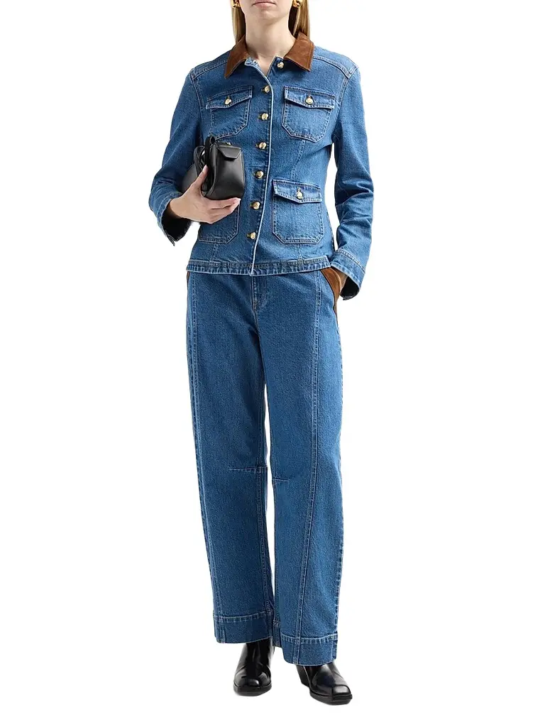Cinq à Sept Women's Katniss Suede Collar Denim Jacket | Thumbnail 2 Cinq à Sept Women's Katniss Suede Collar Denim Jacket | Thumbnail 2