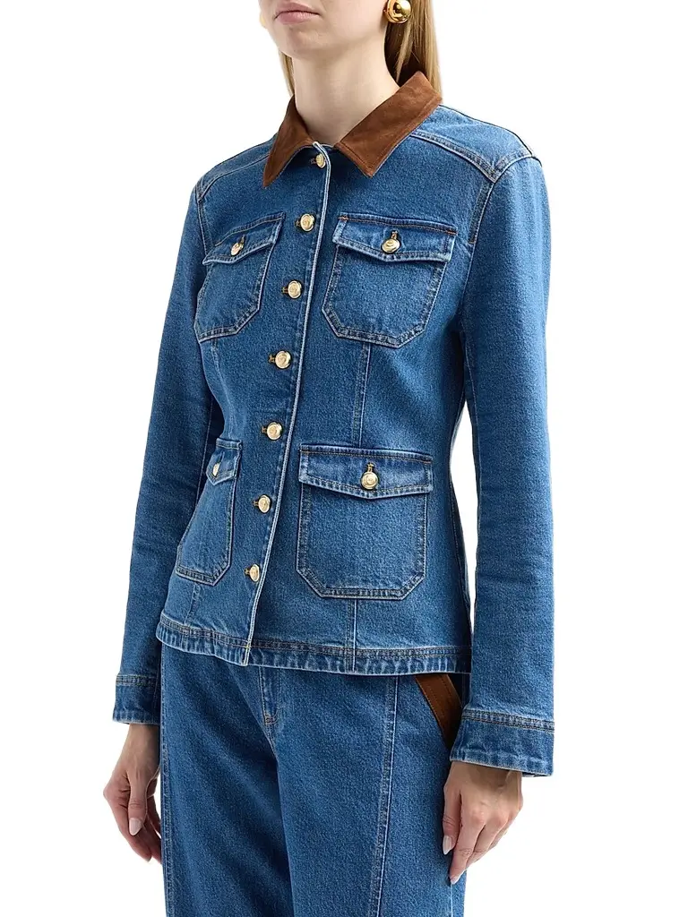 Cinq à Sept Women's Katniss Suede Collar Denim Jacket | Thumbnail 4 Cinq à Sept Women's Katniss Suede Collar Denim Jacket | Thumbnail 4
