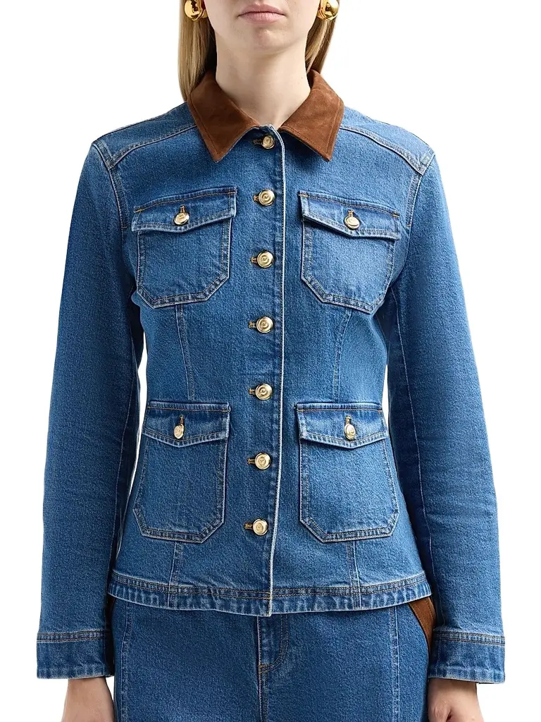 Cinq à Sept Women's Katniss Suede Collar Denim Jacket | Thumbnail 5 Cinq à Sept Women's Katniss Suede Collar Denim Jacket | Thumbnail 5