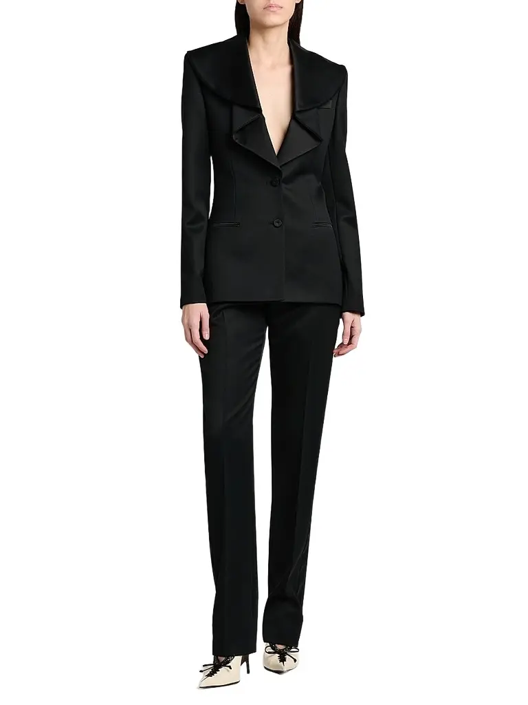 Alexander McQueen Women's Draped Satin Lapel Single-Breasted Jacket | Thumbnail 2