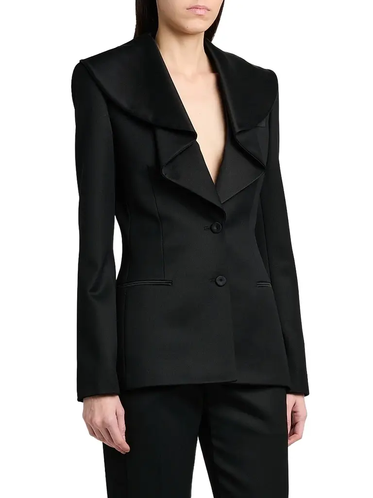Alexander McQueen Women's Draped Satin Lapel Single-Breasted Jacket | Thumbnail 4