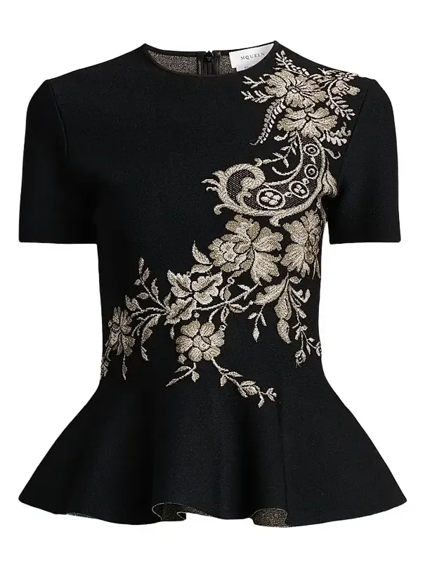 Women's Asymmetric Jacquard Peplum Top