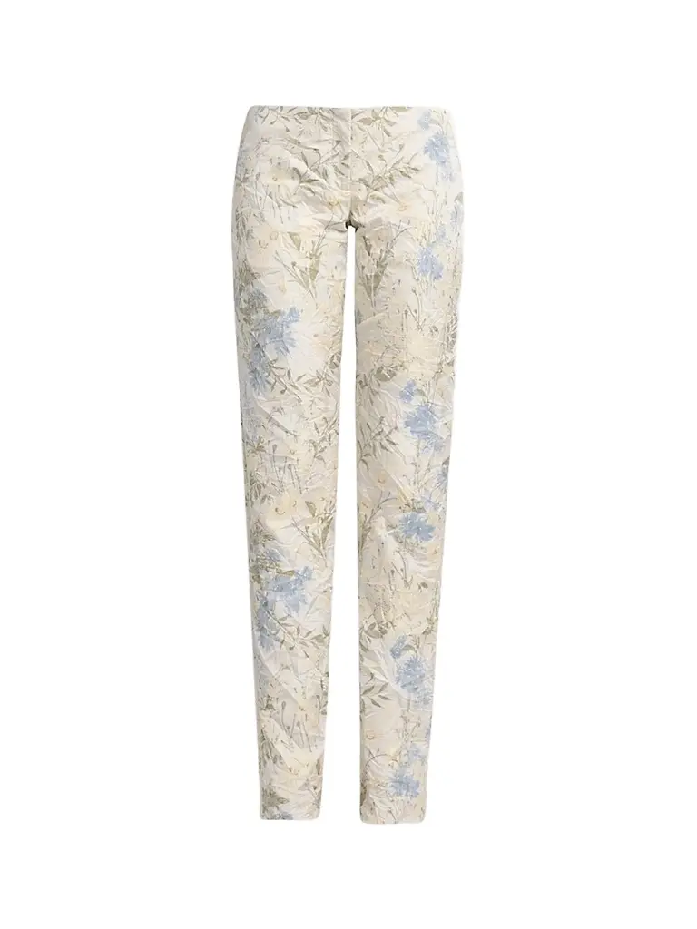 McQueen Women's Bumster Floral Jaquard Trousers - Lemon Blue | Image 1 McQueen Women's Bumster Floral Jaquard Trousers - Lemon Blue | Image 1