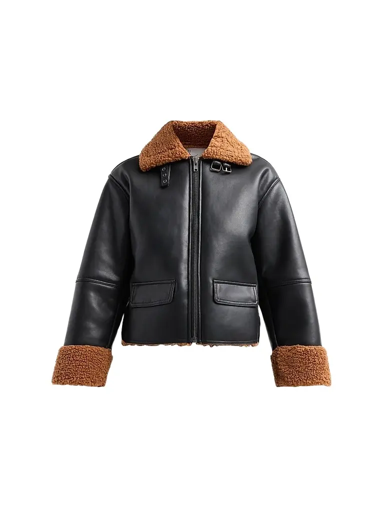 Design History Women's Trinity Faux Shearling Jacket - Black Combo | Image 1 Design History Women's Trinity Faux Shearling Jacket - Black Combo | Image 1