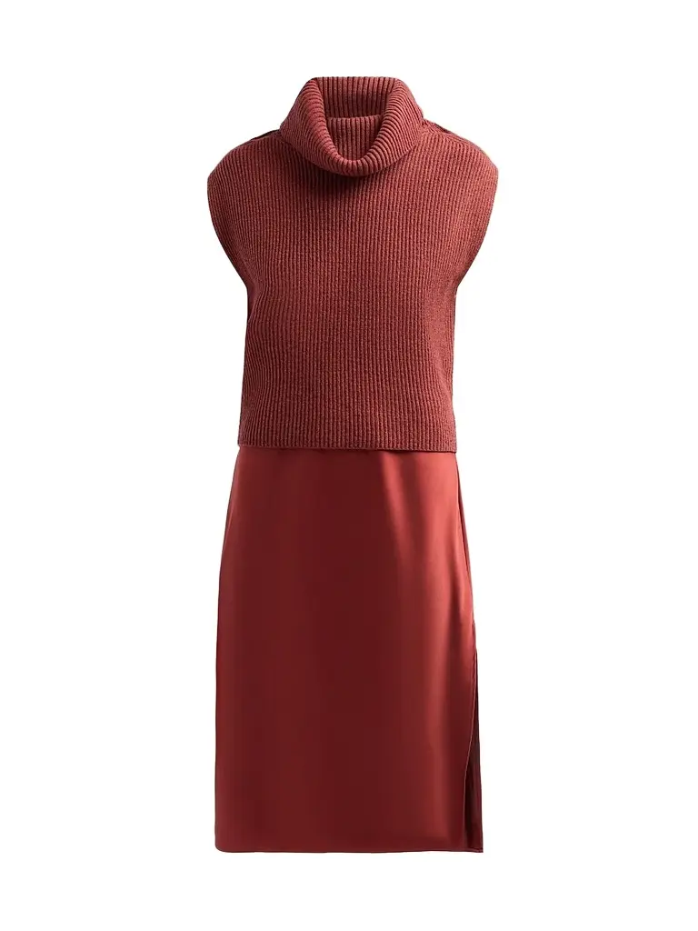 Design History Women's Jin Wool Sweater & Satin Midi Dress - Russet | Image 1 Design History Women's Jin Wool Sweater & Satin Midi Dress - Russet | Image 1