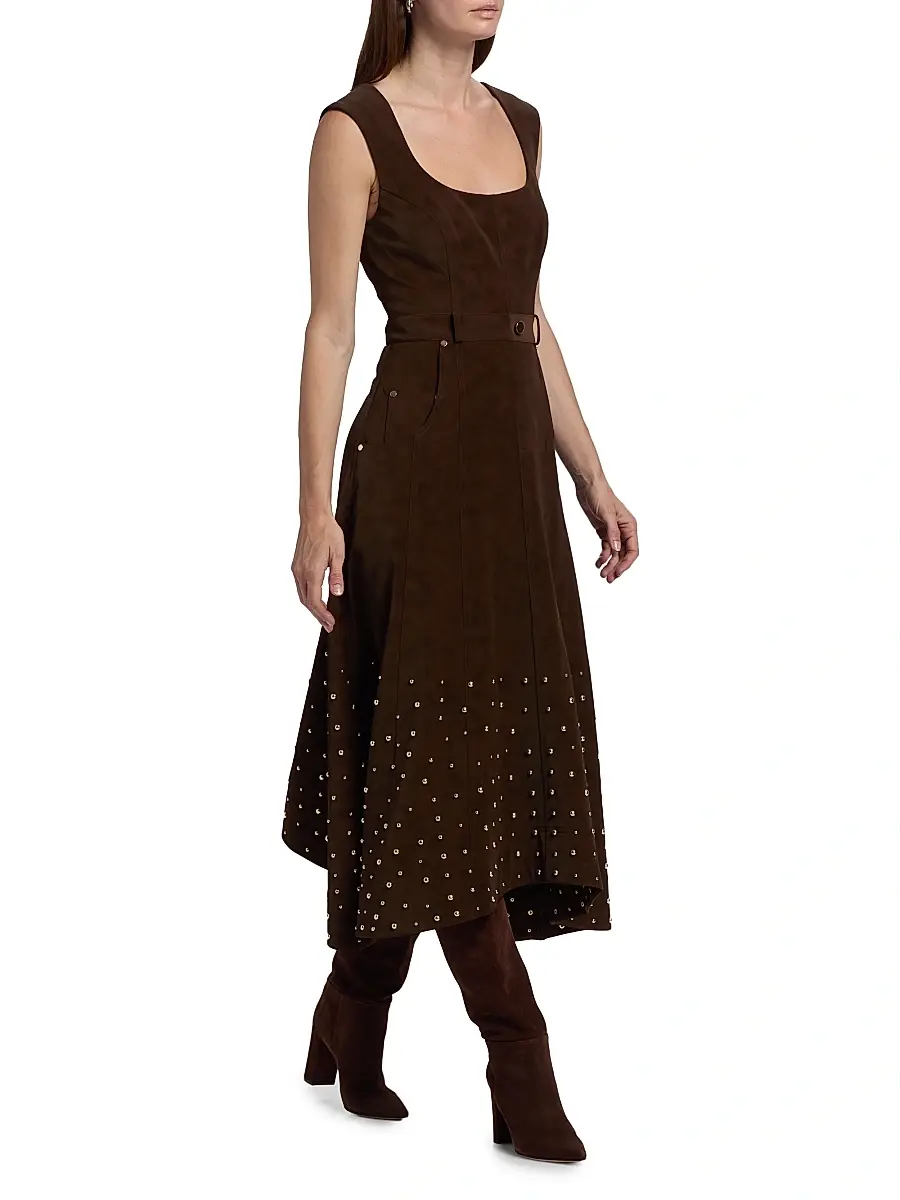 Amur Women's Kenny Studded Faux Suede Midi-Dress | Thumbnail 2 Amur Women's Kenny Studded Faux Suede Midi-Dress | Thumbnail 2