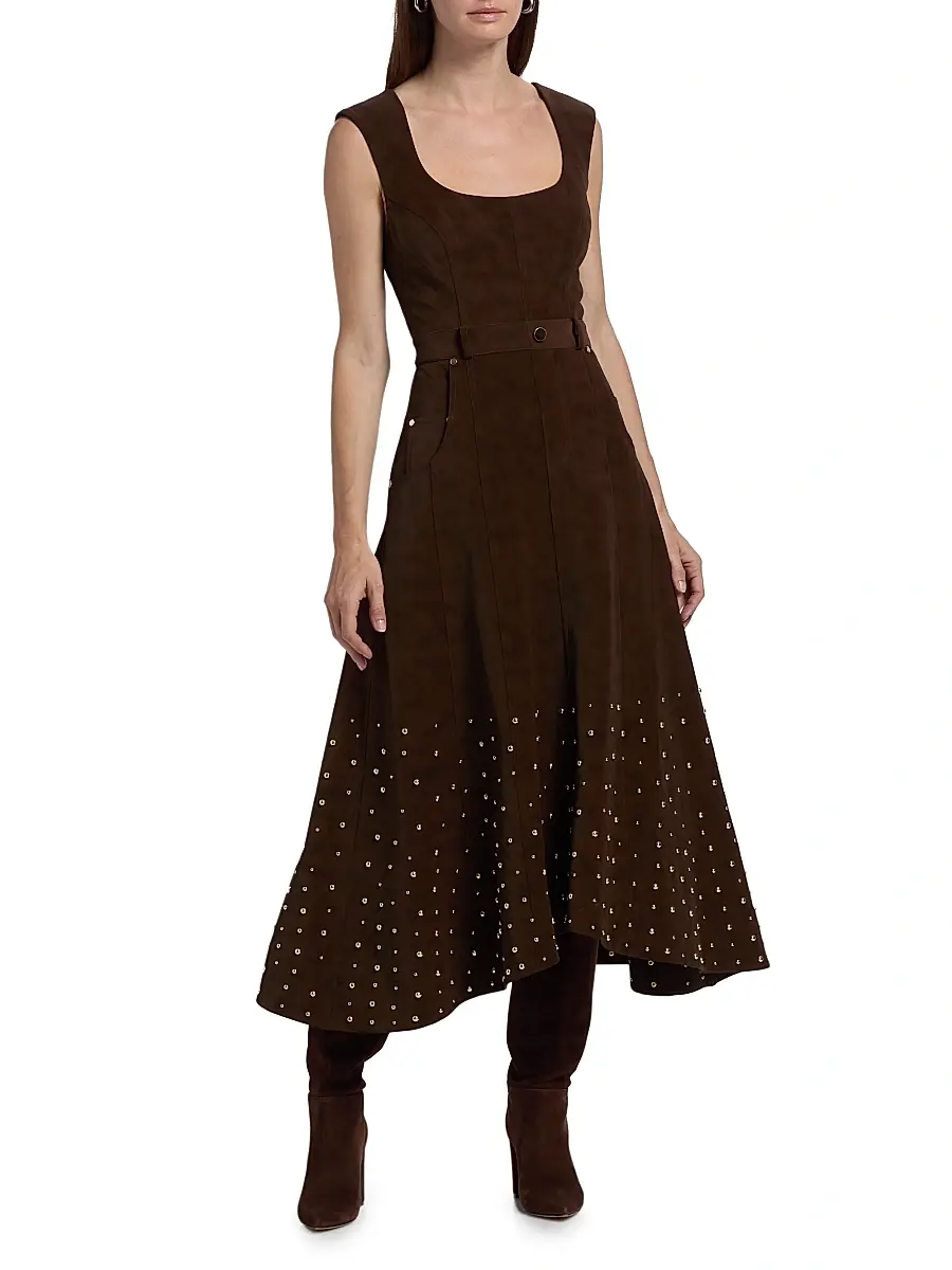 Amur Women's Kenny Studded Faux Suede Midi-Dress | Thumbnail 3 Amur Women's Kenny Studded Faux Suede Midi-Dress | Thumbnail 3