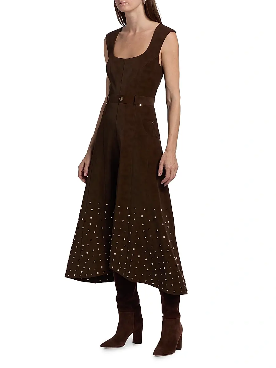 Amur Women's Kenny Studded Faux Suede Midi-Dress | Thumbnail 4 Amur Women's Kenny Studded Faux Suede Midi-Dress | Thumbnail 4