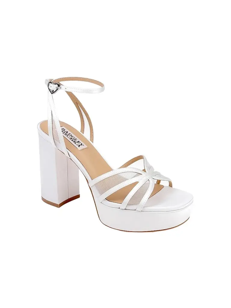 BADGLEY MISCHKA Women's Yohana 100MM Satin & Mesh Sandals - White Satin | Thumbnail 2