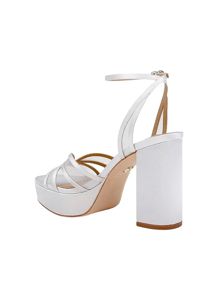 BADGLEY MISCHKA Women's Yohana 100MM Satin & Mesh Sandals - White Satin | Thumbnail 3